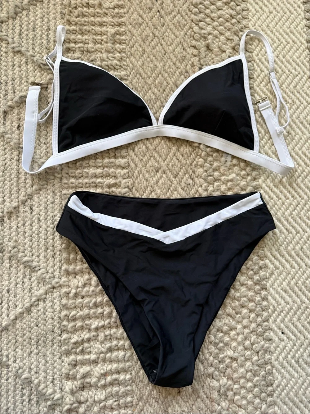 Tempt me Black and White Two-Piece Bikini Set XL new high leg removable padding